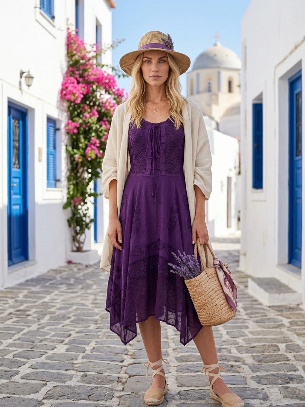 NWT Sakkas Purple Embroidered Boho Handkerchief Hem Sun Dress (S/M)